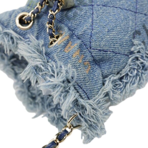 Chanel  Mood Logo Printed Quilted Denim Chain Bucket Bag Blue - Picture 7 of 15